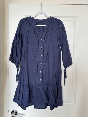 SHEIN Navy Button-Front Tie-Sleeve Mini Dress